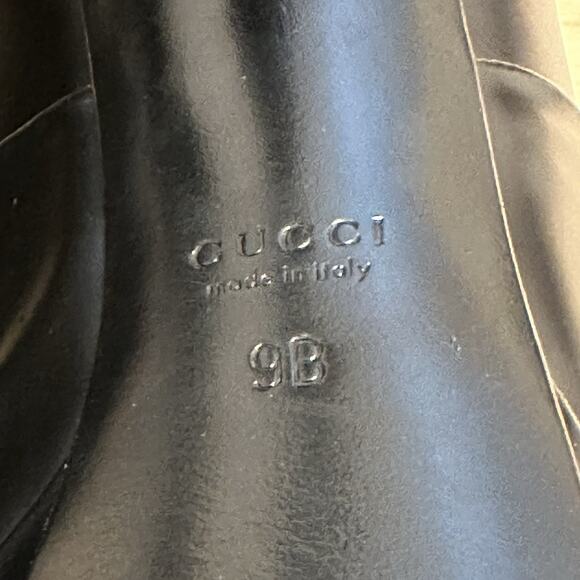 Gucci Heels Scar Pelle S Cuoio Nero Baby Lux 9B High Heel Platform Shoes - Picture 10 of 12